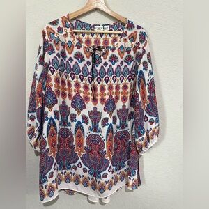 Cato White Paisley Print Peasant Blouse - Multicolor